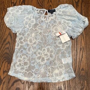 Laundry by Shelli Segal Blue & White Floral Embroidered Mesh Women's Top NWT
